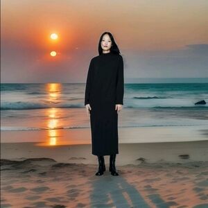 ZARA Women's Oversized Long Soft Stretch Dress(Black, US XS-S/EUR XS-S)